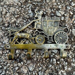 Vintage Brass Horse Carriage Key Holder